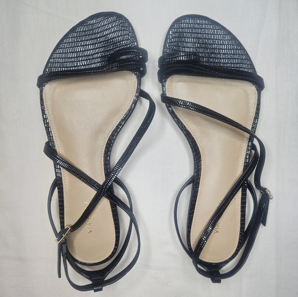 Via Spiga Shoes - Via Spiga Calandre Black Croc Embossed Leather Mediterranean Sandal Sz 6 NWT